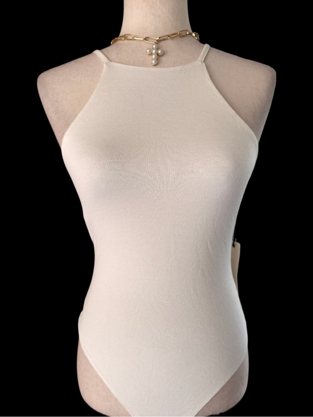 Haute Monde off white double layered Halter Bodysuit